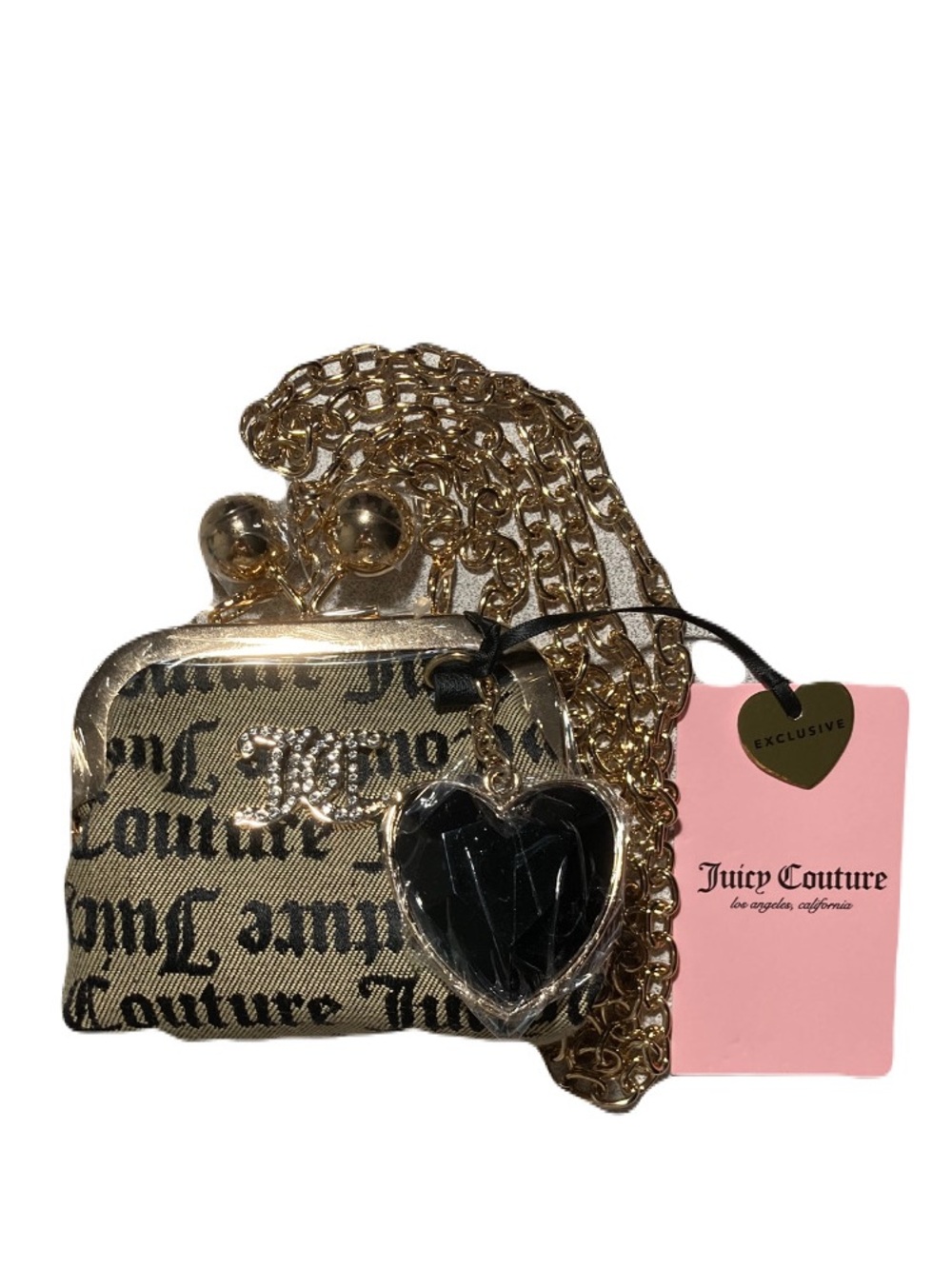Juicy Couture Vintage-Style Gothic Logo Kiss-Lock Coin Purse Gold Chain NWT